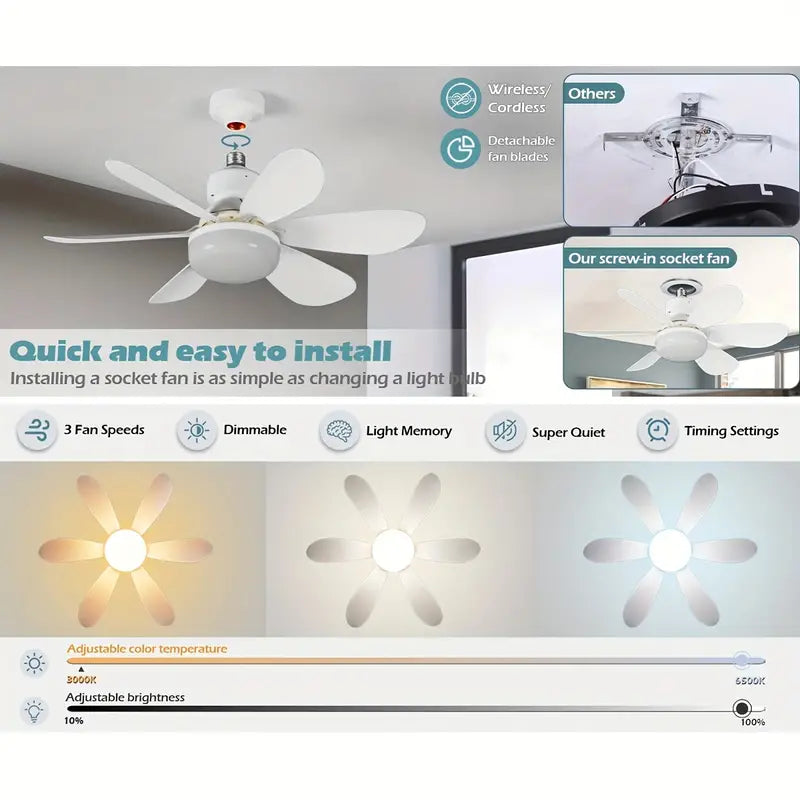 Socket Fan Light Screw Ceiling Fans With Lights And Remote