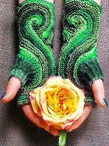 Women Fashion Paisley Green Gloves Polyester Fall Casual Warm Knitted Gloves