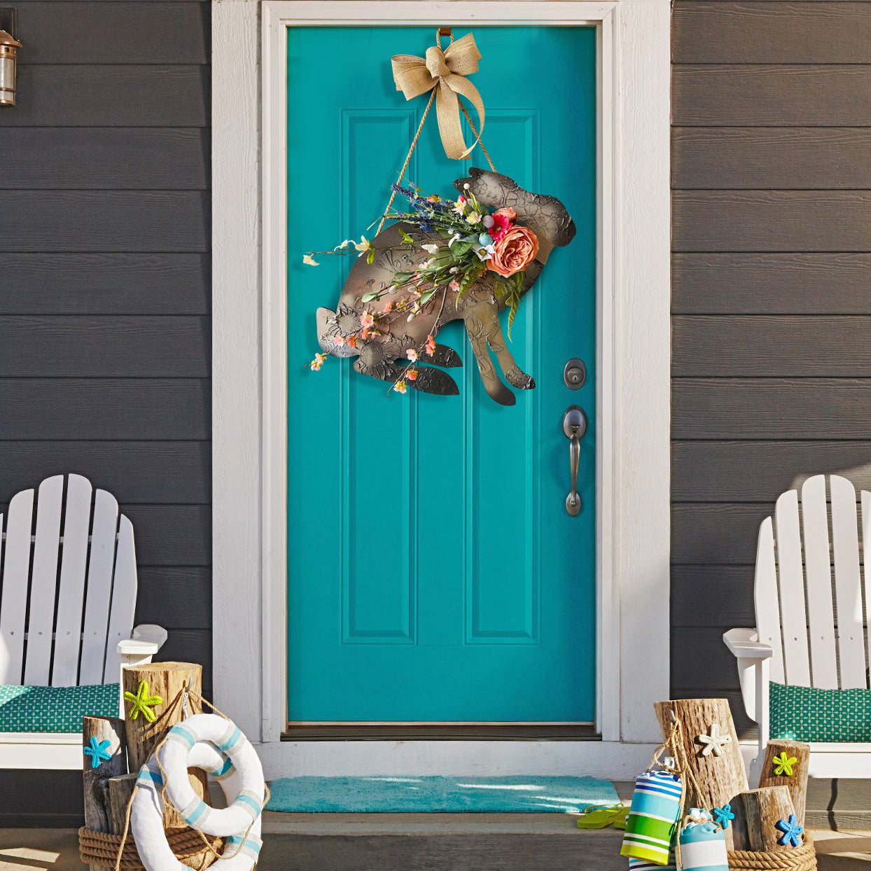 🐇Easter Bunny Wreath🐇 - Spring Wreath - Door Hanger with Embossed Pattern