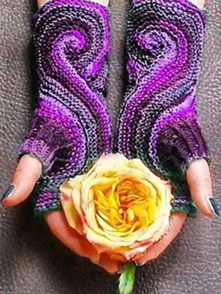 Women Fashion Paisley Green Gloves Polyester Fall Casual Warm Knitted Gloves