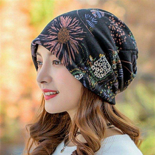 Vintage Multicolor Floral Printed Casual Knitted Hat