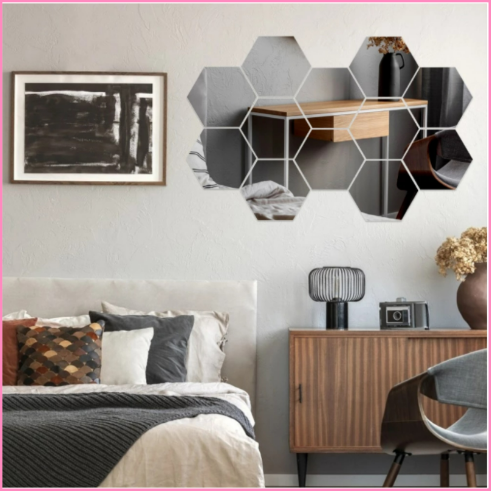 Acrylic 3D Hexagon Mirror Stickers - Silver