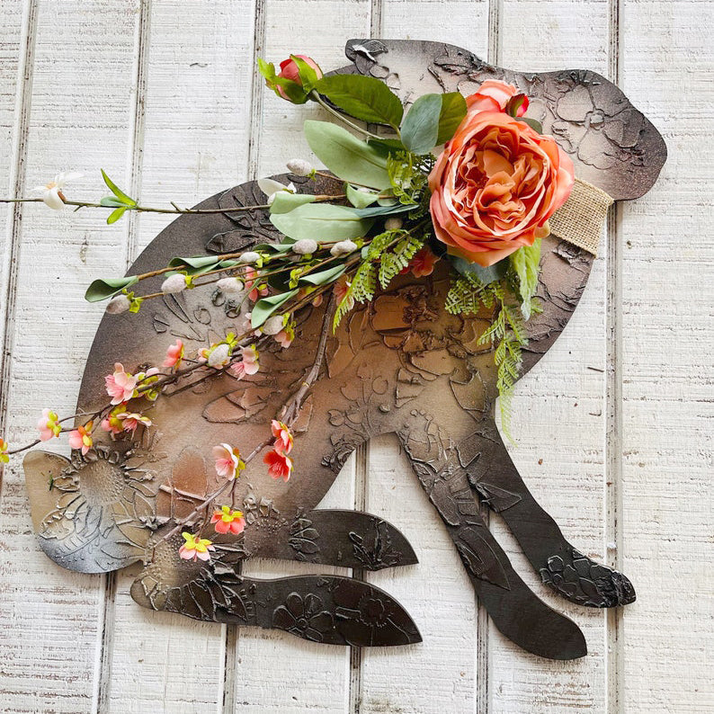 🐇Easter Bunny Wreath🐇 - Spring Wreath - Door Hanger with Embossed Pattern