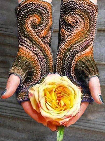 Women Fashion Paisley Green Gloves Polyester Fall Casual Warm Knitted Gloves
