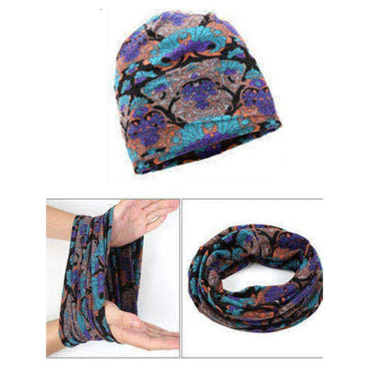 Vintage Multicolor Geometric Floral Printed Casual Knitted Hat