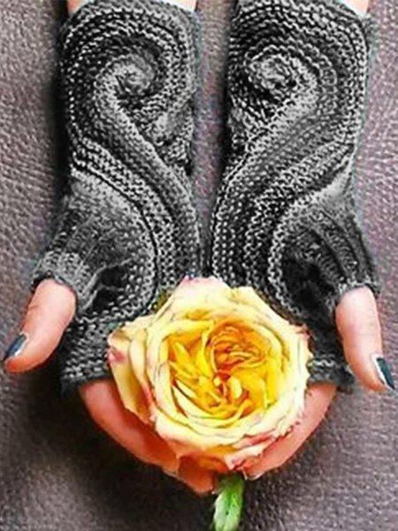 Women Fashion Paisley Green Gloves Polyester Fall Casual Warm Knitted Gloves