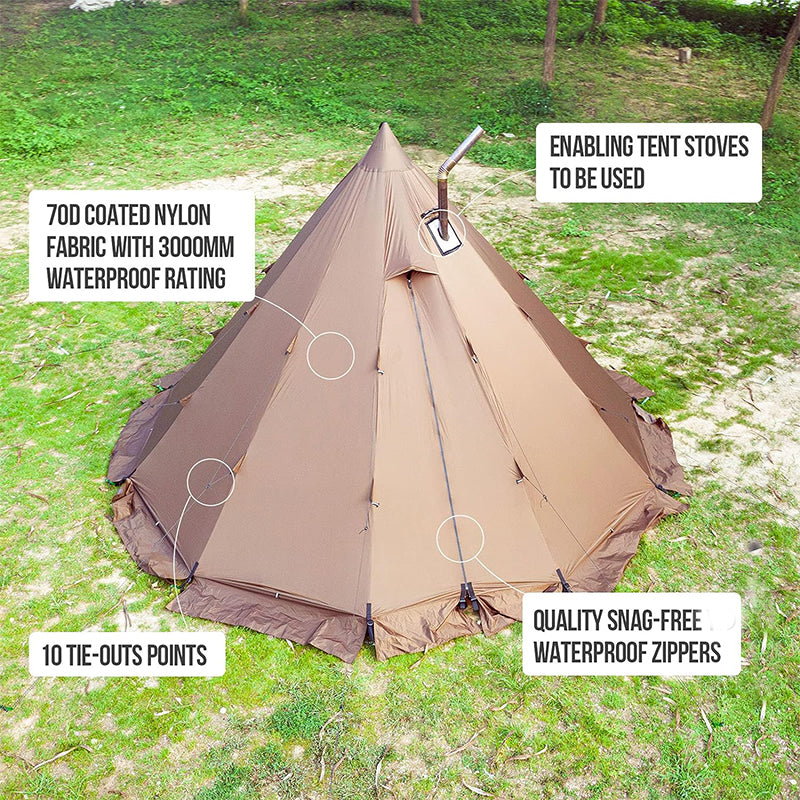 4 Season Tipi Tent for Family Camping Hunting Fishing Waterproof Wind-Proof