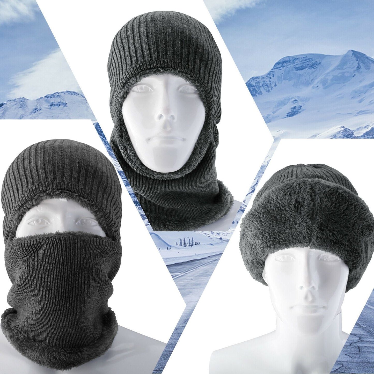 Women Men Winter Knit Beanie Hat Scarf Slouch Neck Warm Fleece Lined Skull Cap