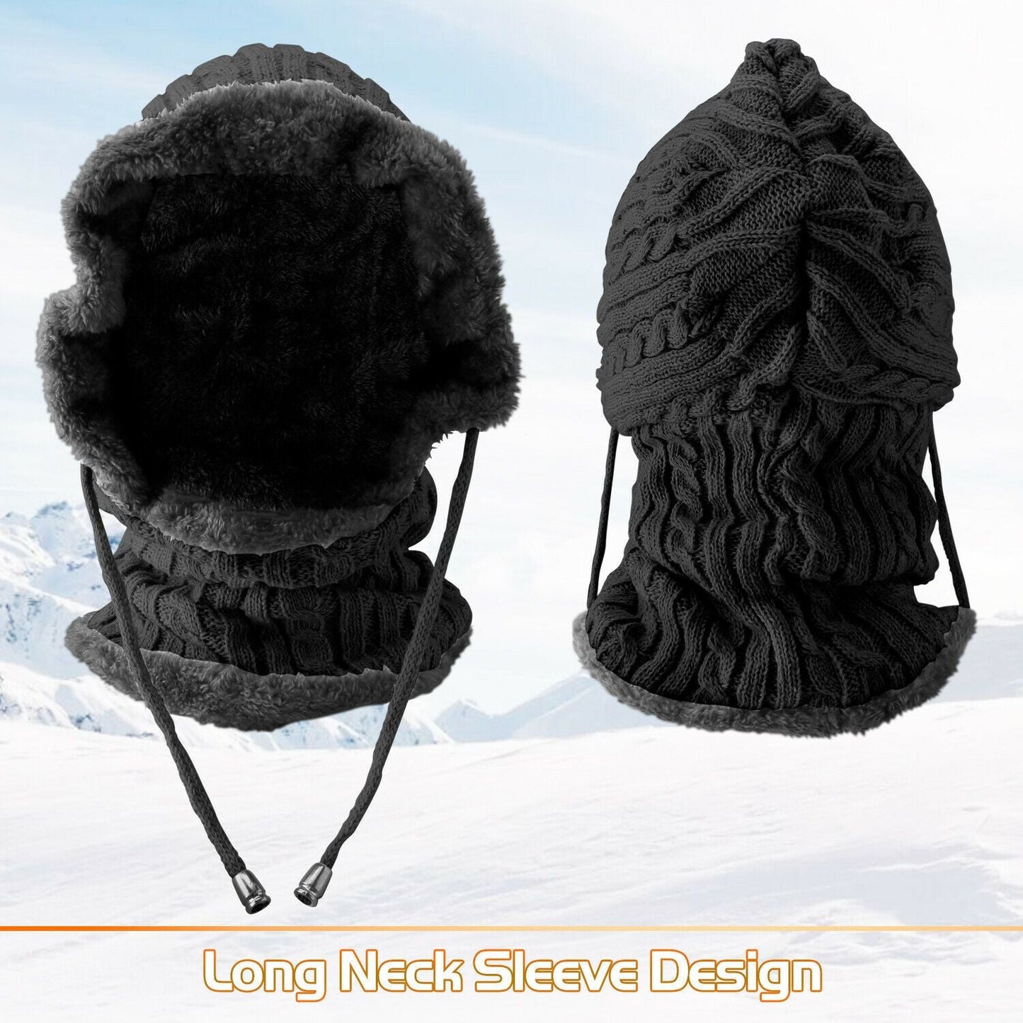 Women Men Winter Knit Beanie Hat Scarf Slouch Neck Warm Fleece Lined Skull Cap