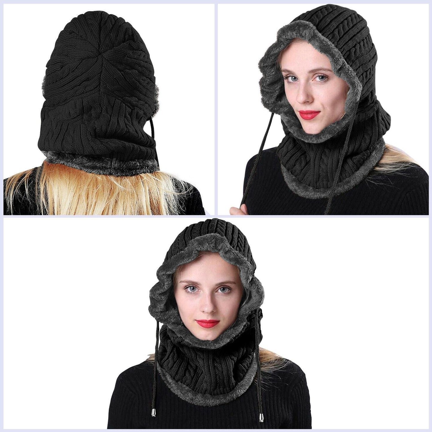 Women Men Winter Knit Beanie Hat Scarf Slouch Neck Warm Fleece Lined Skull Cap