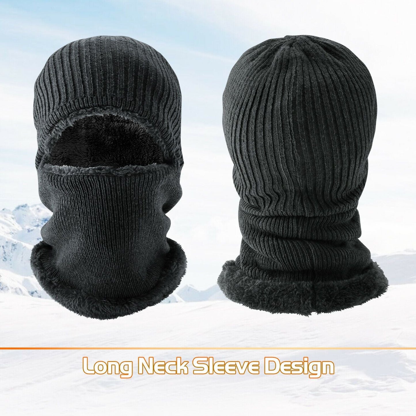 Women Men Winter Knit Beanie Hat Scarf Slouch Neck Warm Fleece Lined Skull Cap