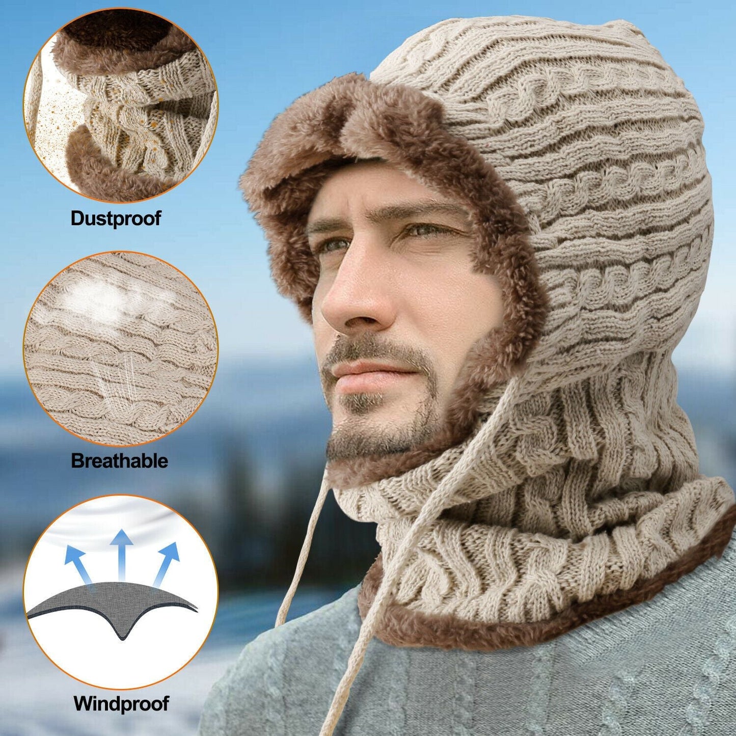 Women Men Winter Knit Beanie Hat Scarf Slouch Neck Warm Fleece Lined Skull Cap
