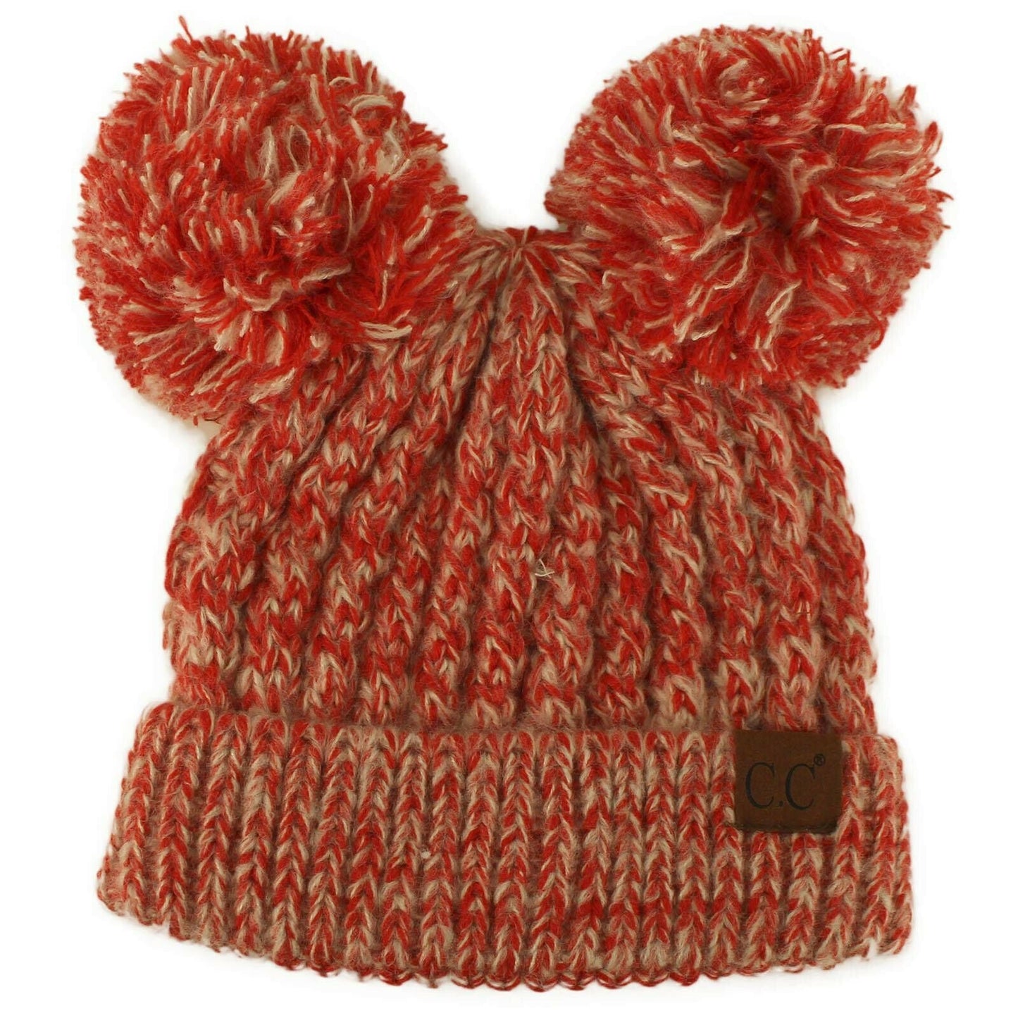 Winter Cute 2Pom Pom Ears 2tone Soft Warm Thick Chunky Knit Beanie Hat