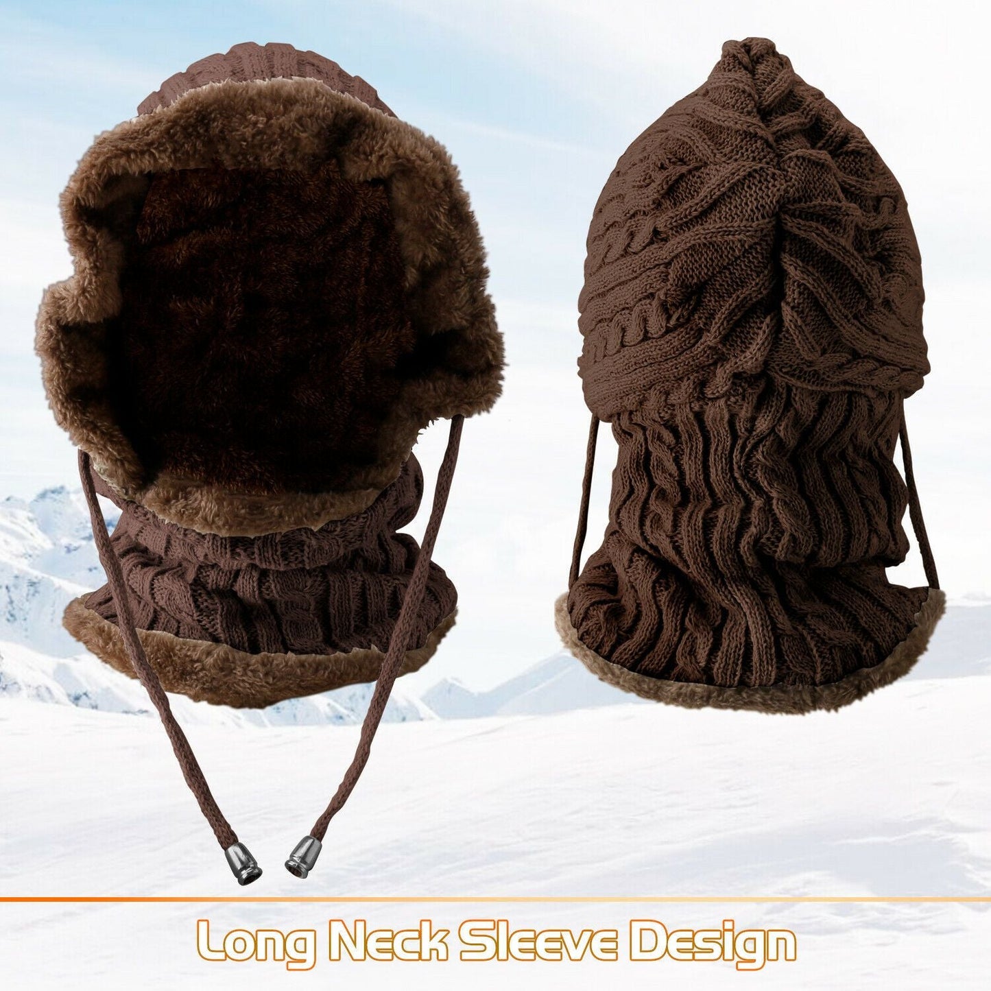 Women Men Winter Knit Beanie Hat Scarf Slouch Neck Warm Fleece Lined Skull Cap