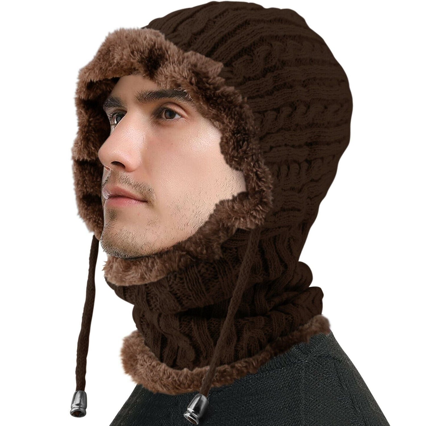 Women Men Winter Knit Beanie Hat Scarf Slouch Neck Warm Fleece Lined Skull Cap