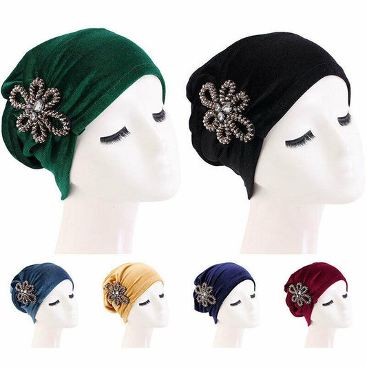 Women Winter Velvet Baggy Beanie Oversize Rhinestone Hat Ski Slouchy Cap
