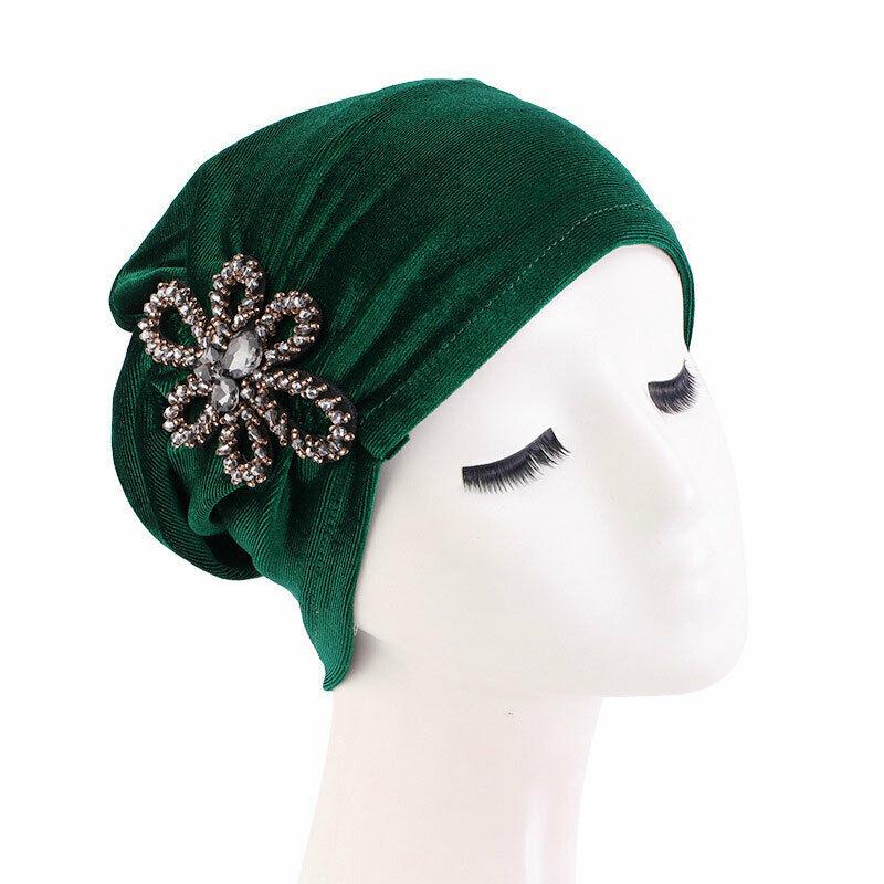 Women Winter Velvet Baggy Beanie Oversize Rhinestone Hat Ski Slouchy Cap