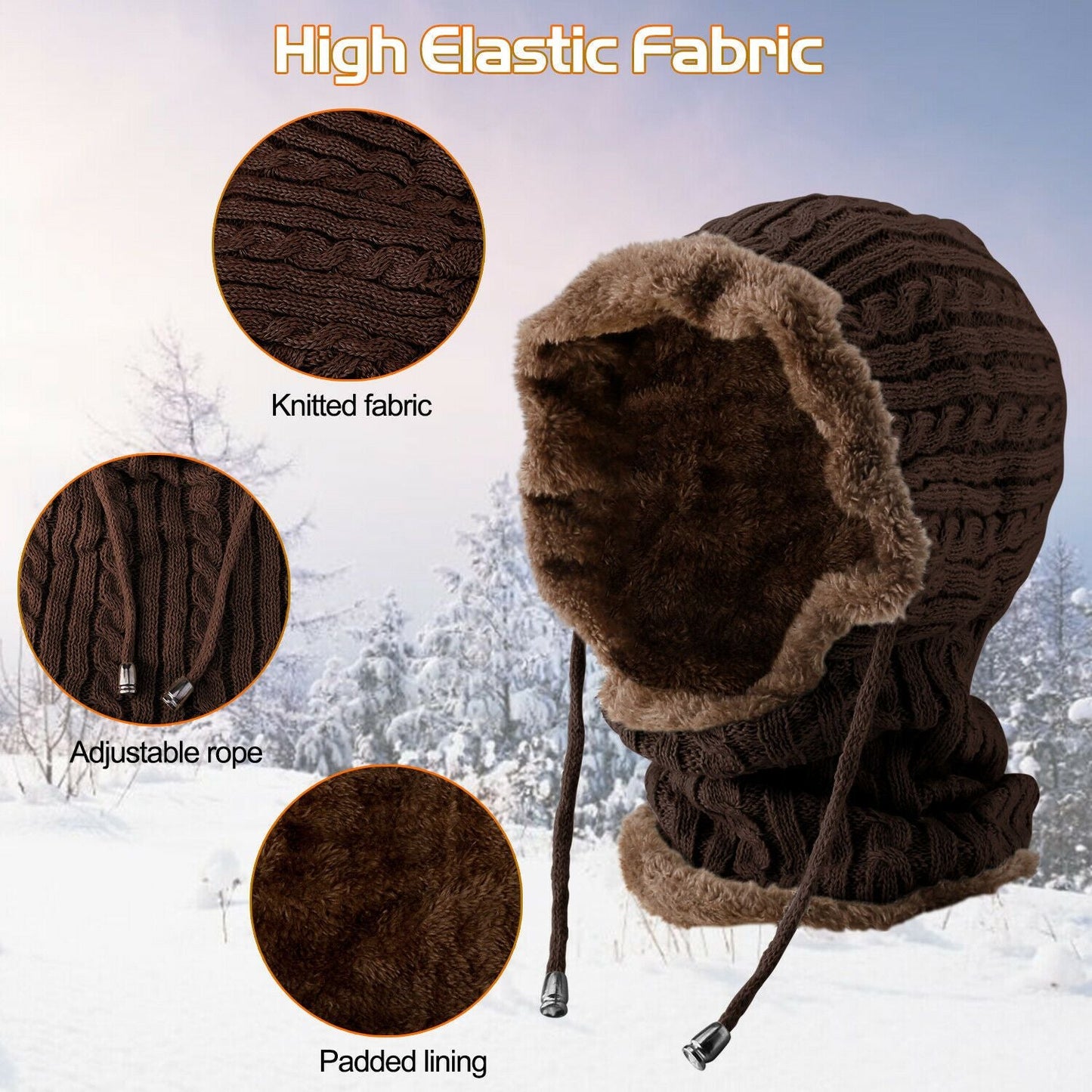 Women Men Winter Knit Beanie Hat Scarf Slouch Neck Warm Fleece Lined Skull Cap