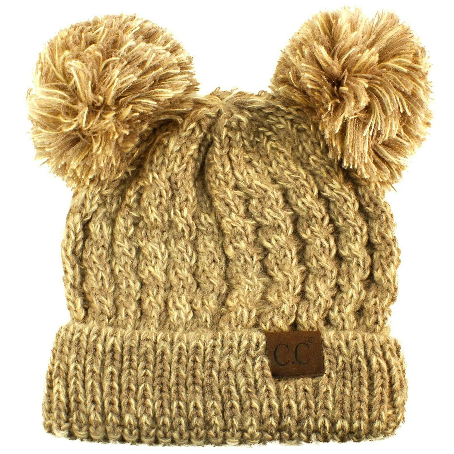 Winter Cute 2Pom Pom Ears 2tone Soft Warm Thick Chunky Knit Beanie Hat