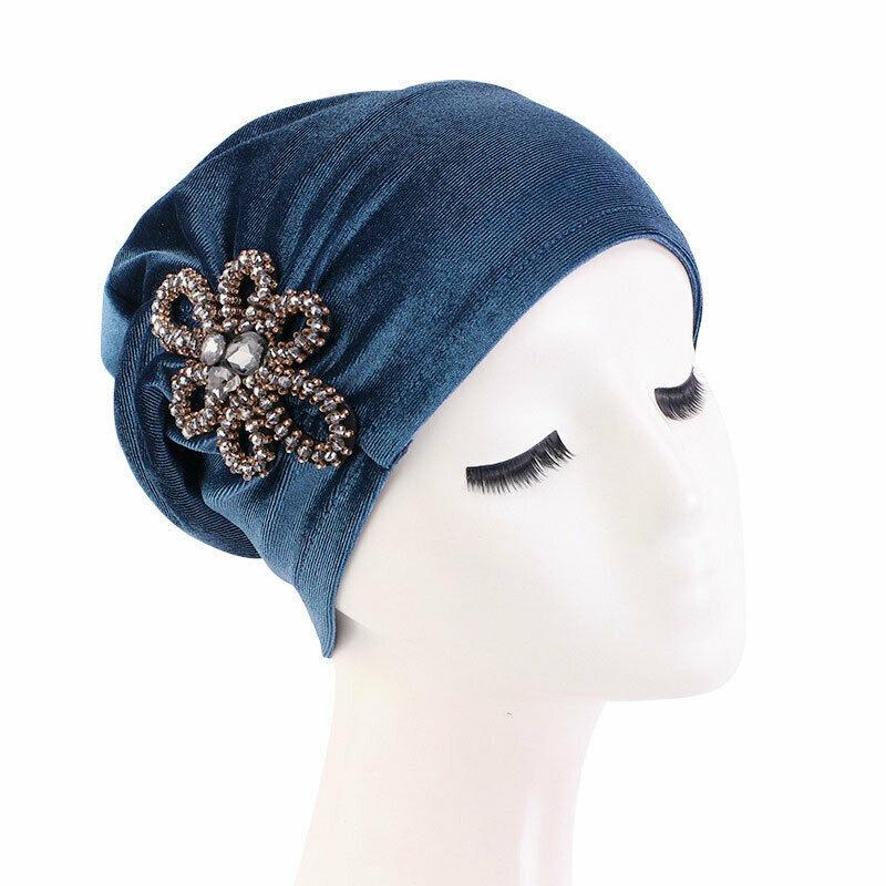 Women Winter Velvet Baggy Beanie Oversize Rhinestone Hat Ski Slouchy Cap