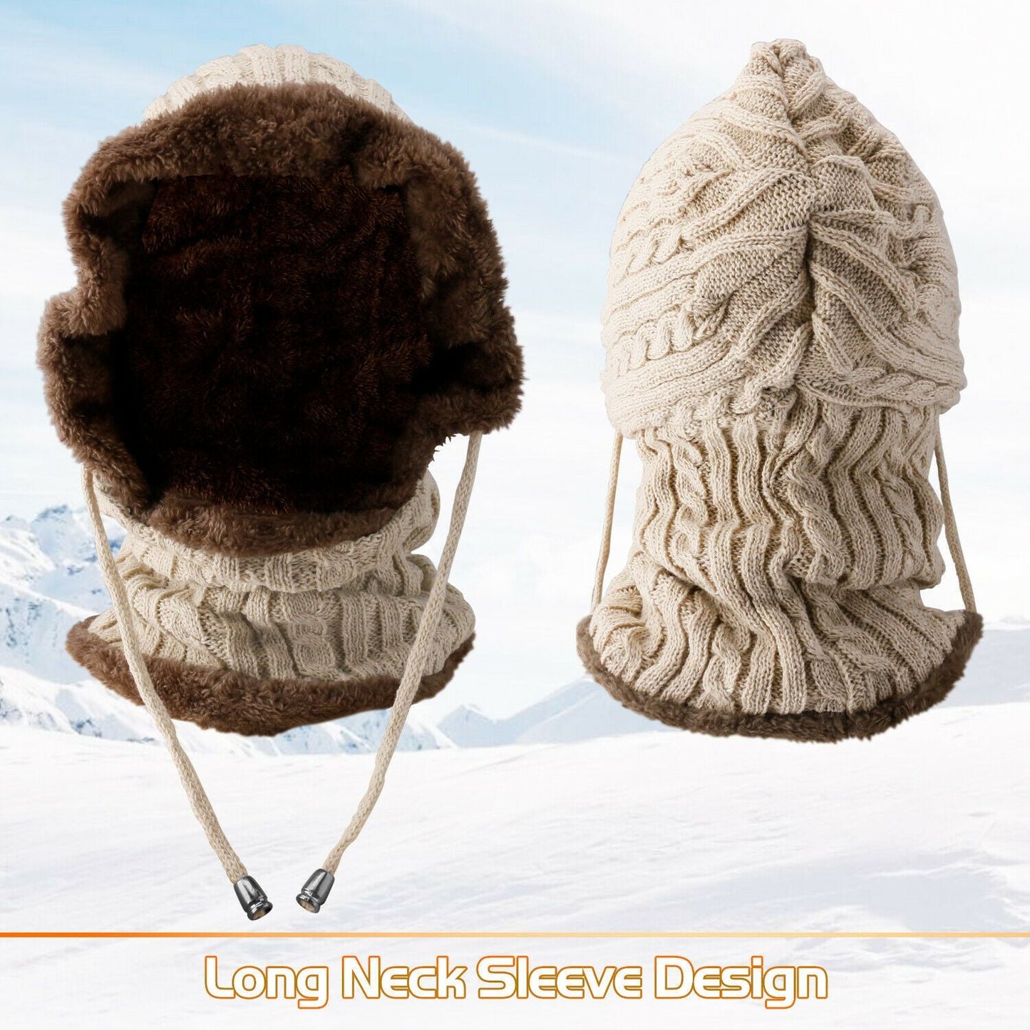 Women Men Winter Knit Beanie Hat Scarf Slouch Neck Warm Fleece Lined Skull Cap