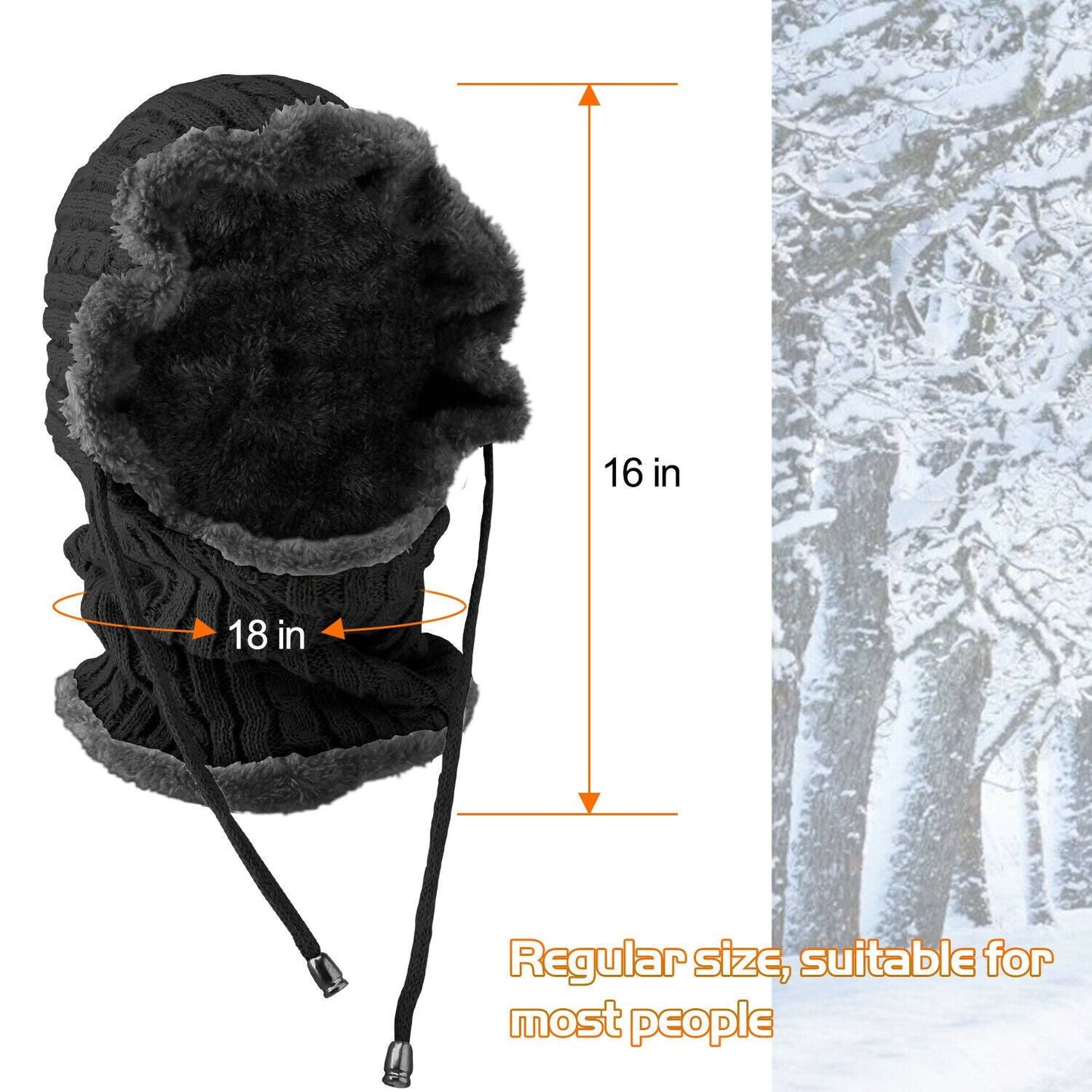 Women Men Winter Knit Beanie Hat Scarf Slouch Neck Warm Fleece Lined Skull Cap