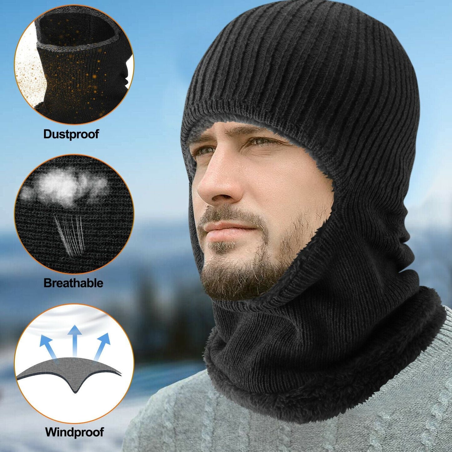 Women Men Winter Knit Beanie Hat Scarf Slouch Neck Warm Fleece Lined Skull Cap