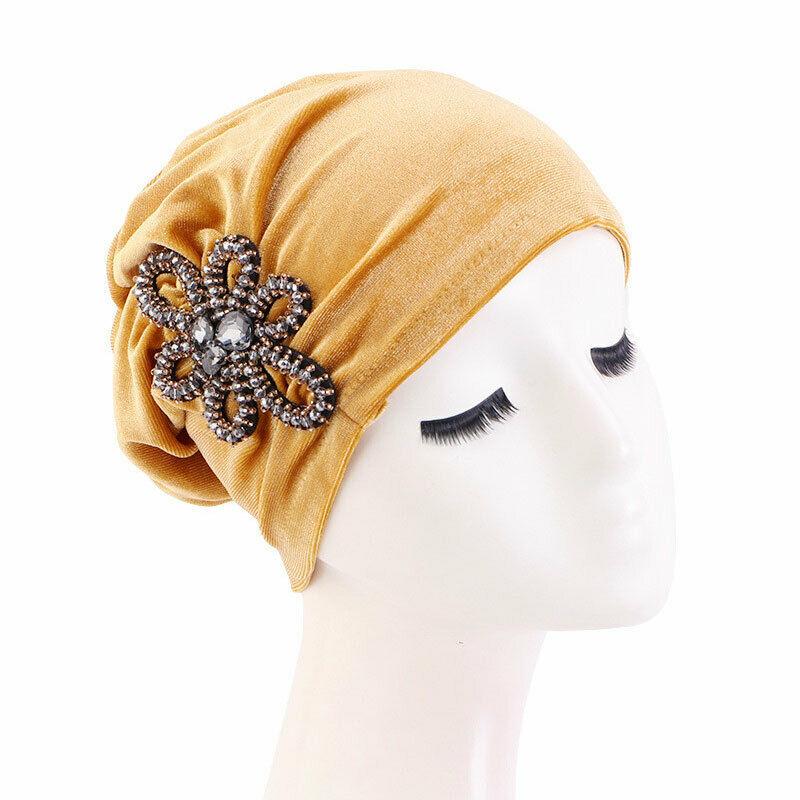 Women Winter Velvet Baggy Beanie Oversize Rhinestone Hat Ski Slouchy Cap