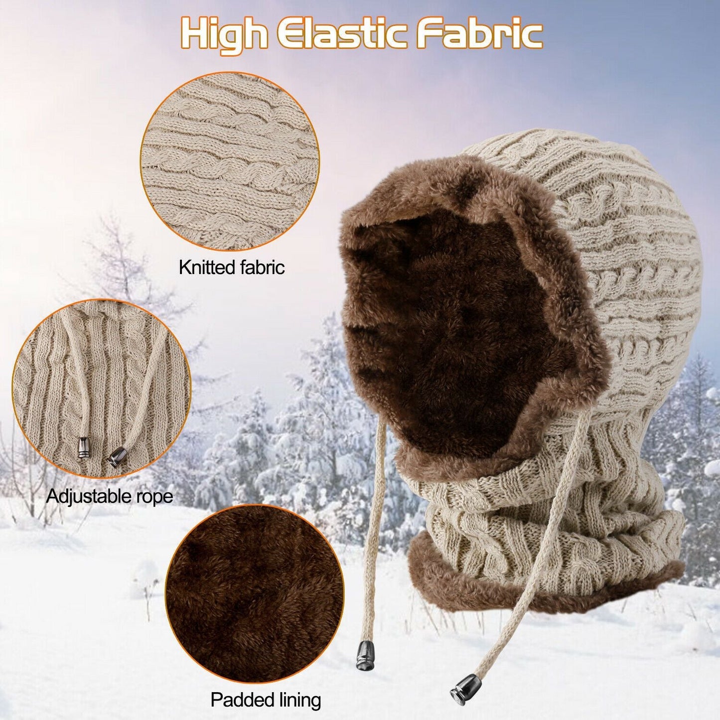 Women Men Winter Knit Beanie Hat Scarf Slouch Neck Warm Fleece Lined Skull Cap
