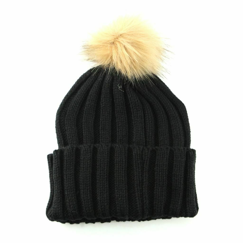 Women Kids Winter Beanie Hat Knitted Warm Faux Fur Pom Pom Bobble Ski Cap