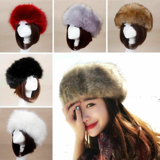 Women's Winter Russian Fluffy Faux Fur Headband Hat