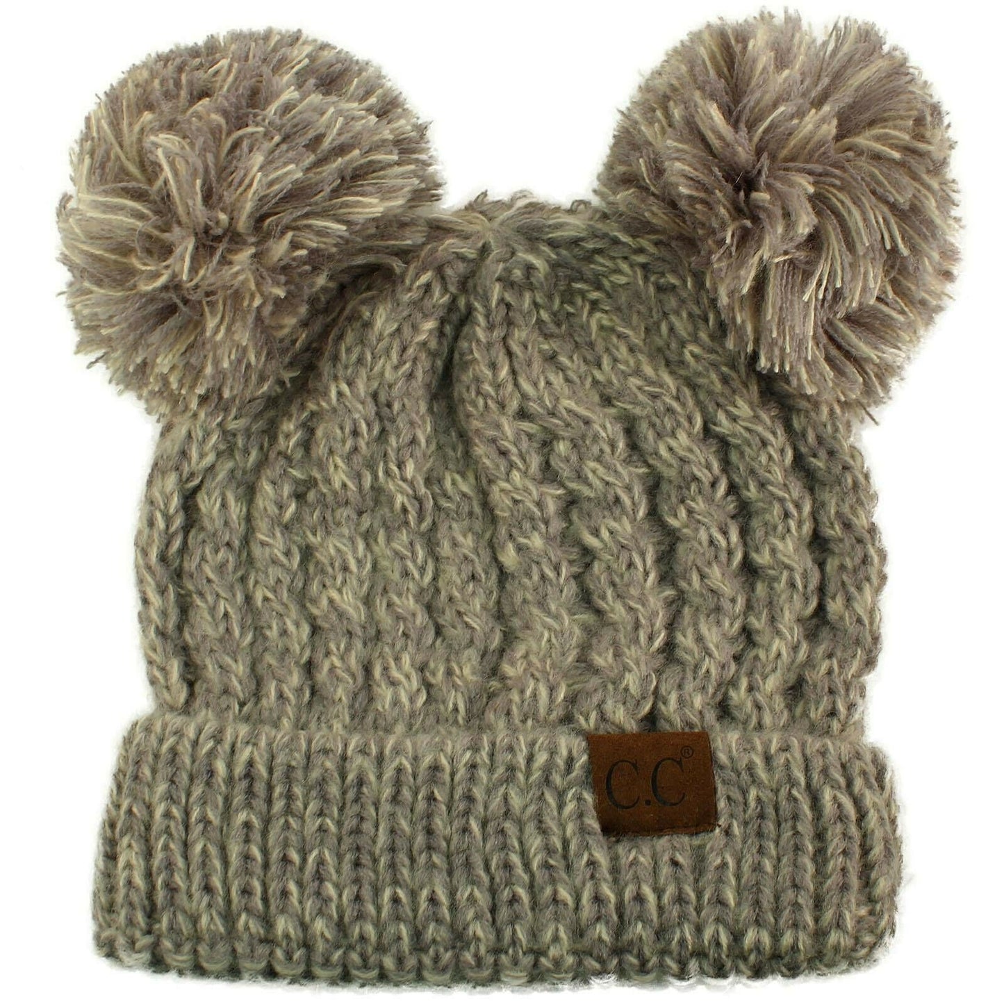Winter Cute 2Pom Pom Ears 2tone Soft Warm Thick Chunky Knit Beanie Hat