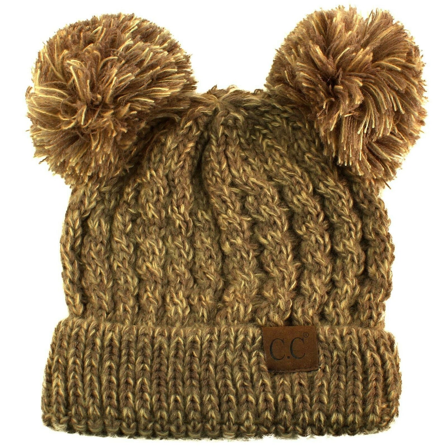 Winter Cute 2Pom Pom Ears 2tone Soft Warm Thick Chunky Knit Beanie Hat