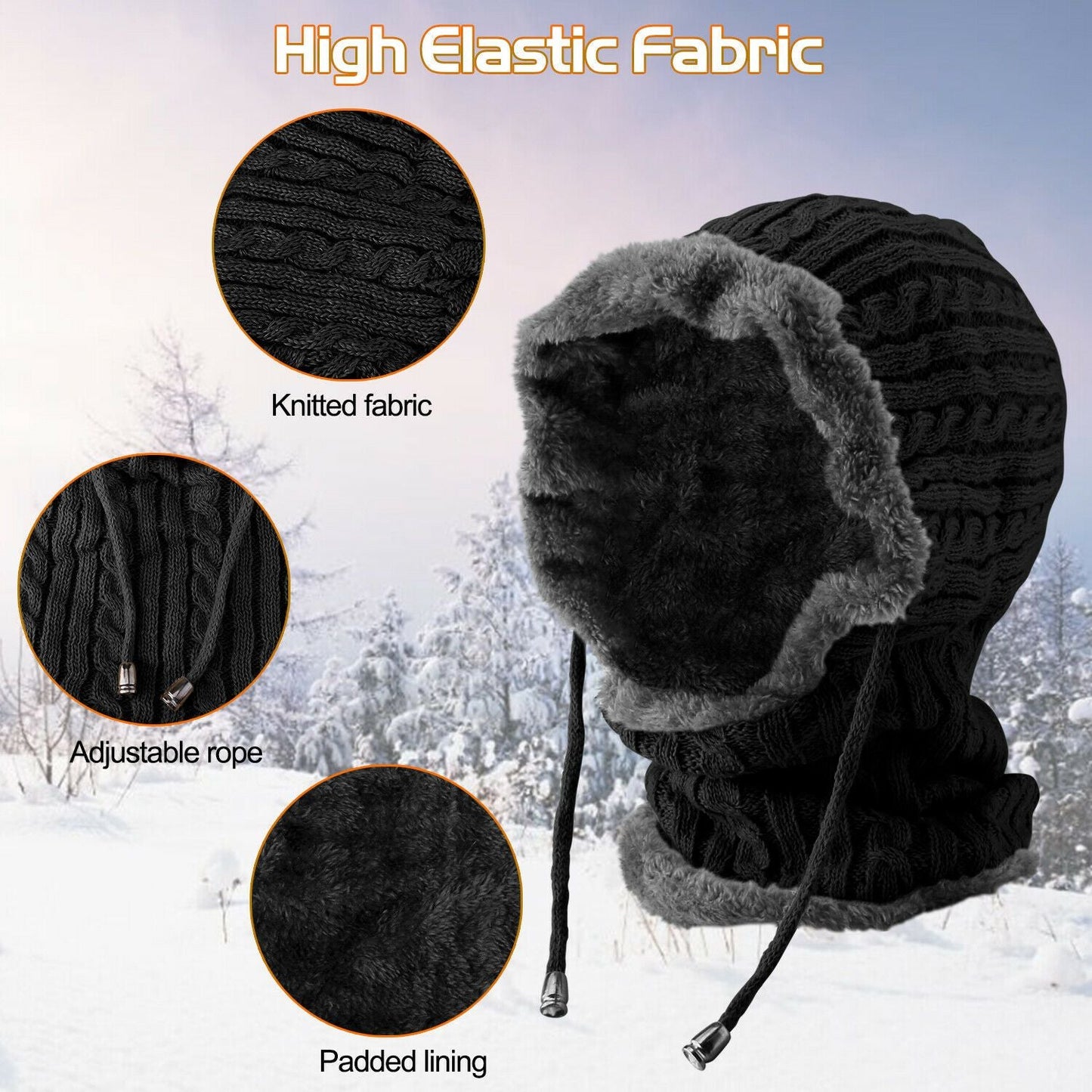 Women Men Winter Knit Beanie Hat Scarf Slouch Neck Warm Fleece Lined Skull Cap