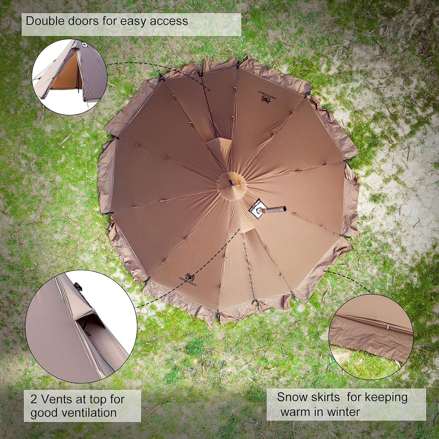 4 Season Tipi Tent for Family Camping Hunting Fishing Waterproof Wind-Proof
