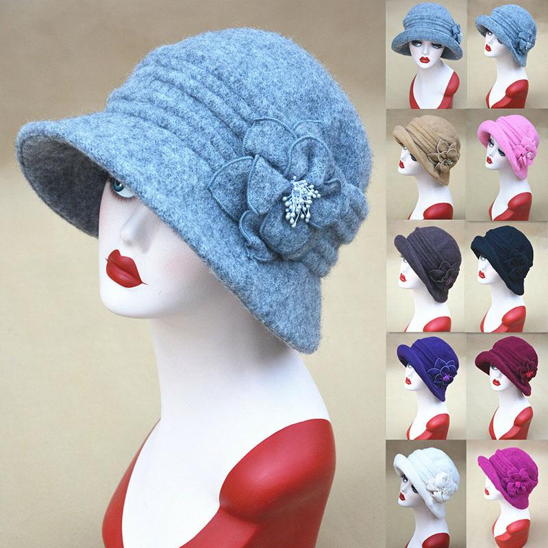 Womens Downton Abbey Style 1920s Wool Cloche Bucket Bonnie Hat Winter Cap