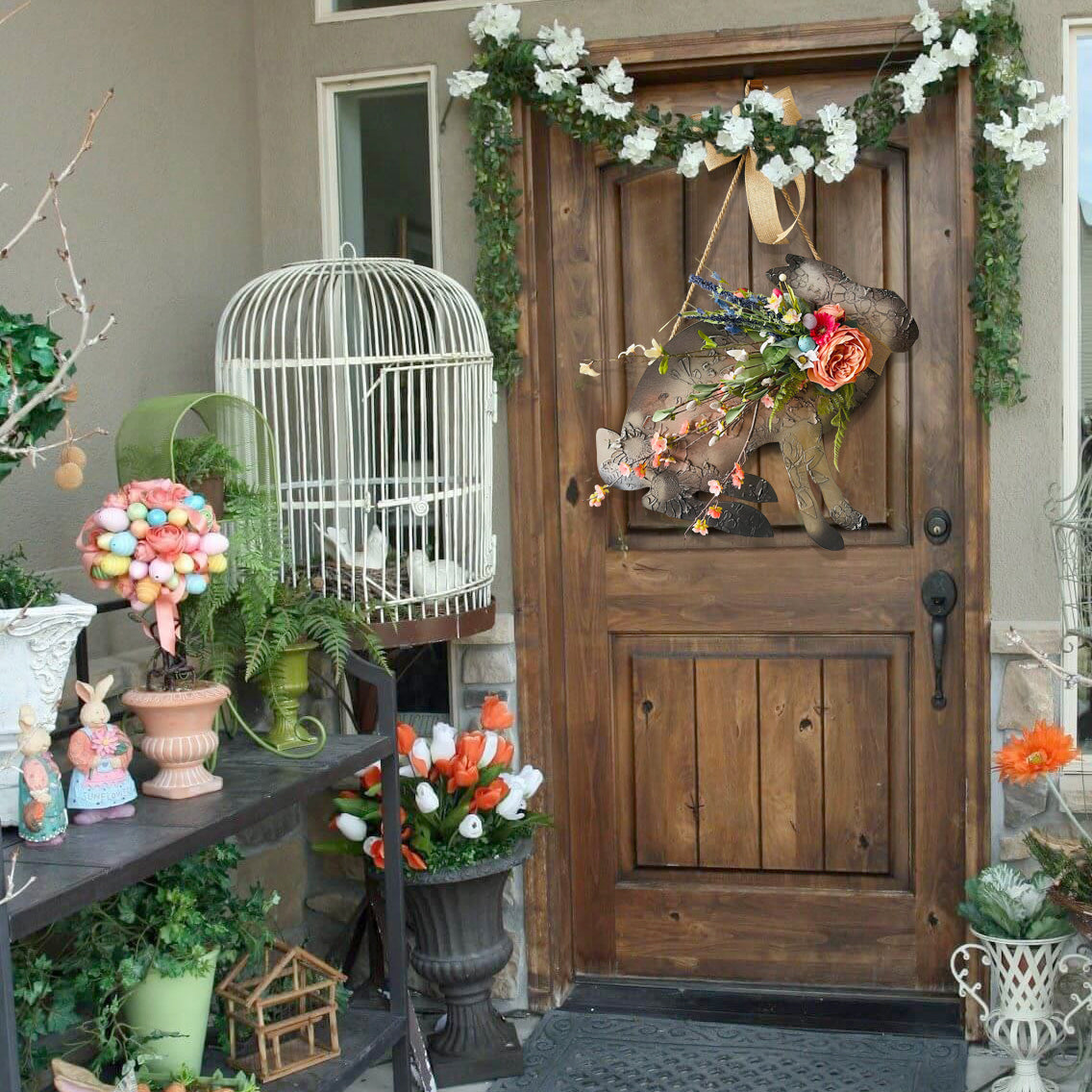🐇Easter Bunny Wreath🐇 - Spring Wreath - Door Hanger with Embossed Pattern