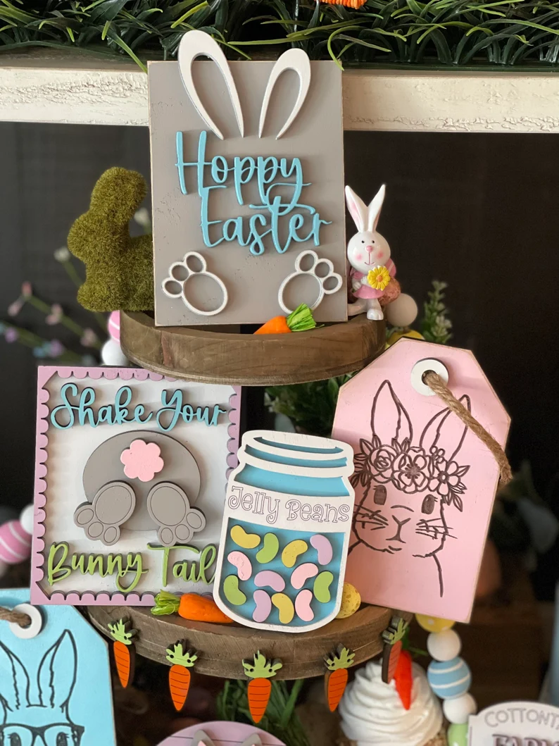 🐰Easter Bunny Tiered Tray Decor, 3d mini signs
