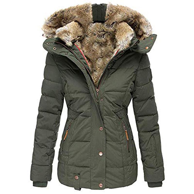 Winter Zipper Hooded Faux Fur Down Jacket Women's Jacket