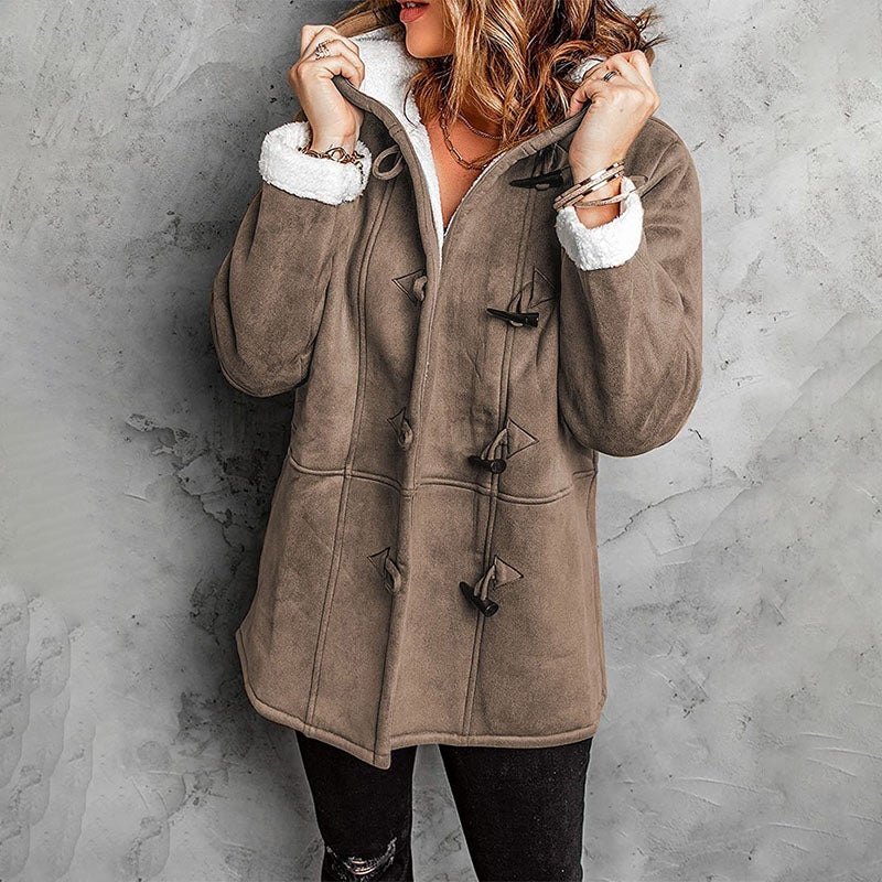 Women's Horn Button Hooded Mid-Length Coat