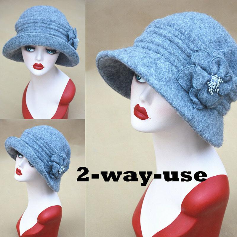 Womens Downton Abbey Style 1920s Wool Cloche Bucket Bonnie Hat Winter Cap