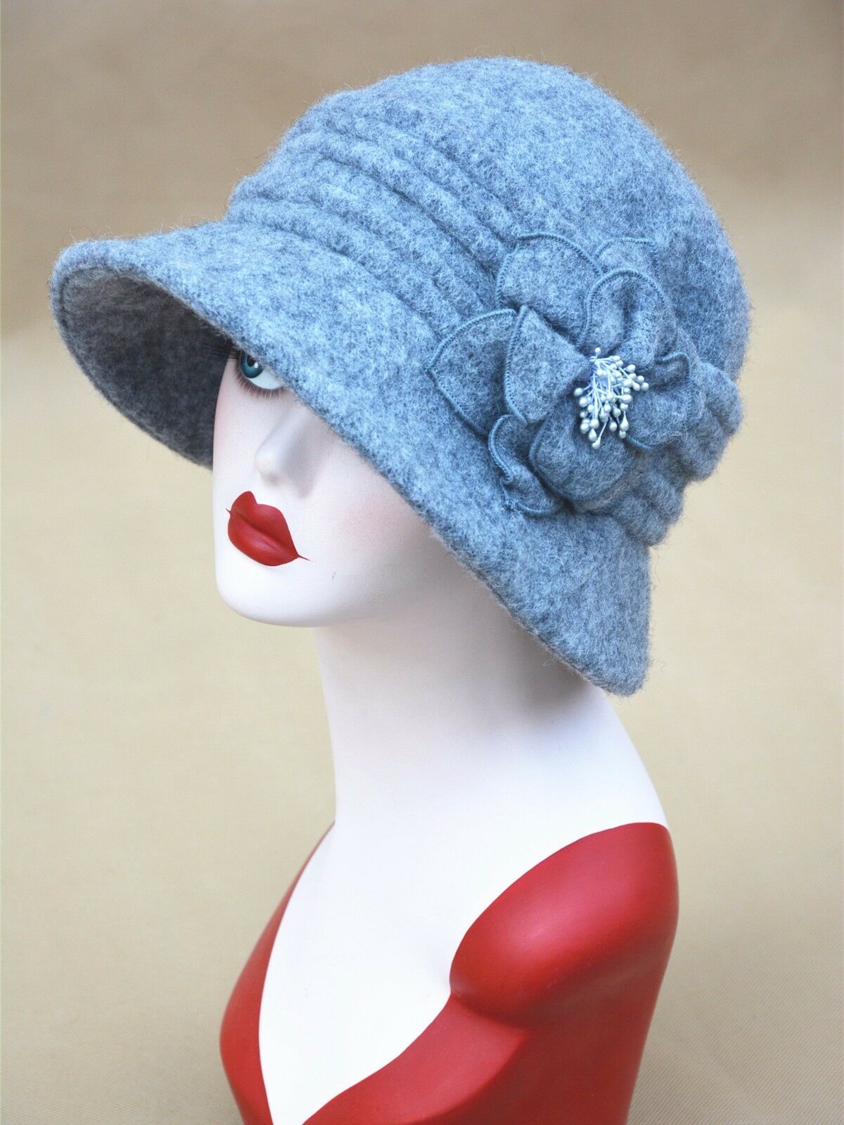 Womens Downton Abbey Style 1920s Wool Cloche Bucket Bonnie Hat Winter Cap