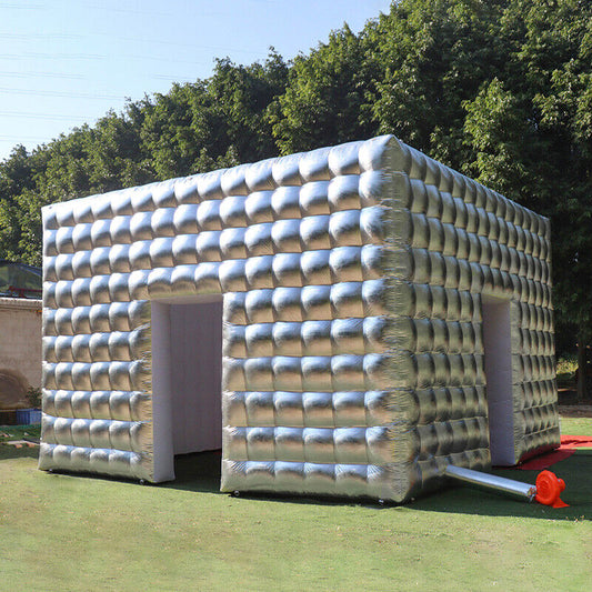 8/13 ft Silver Commercial Inflatable Cube Tent for Party Events Outsides Giant