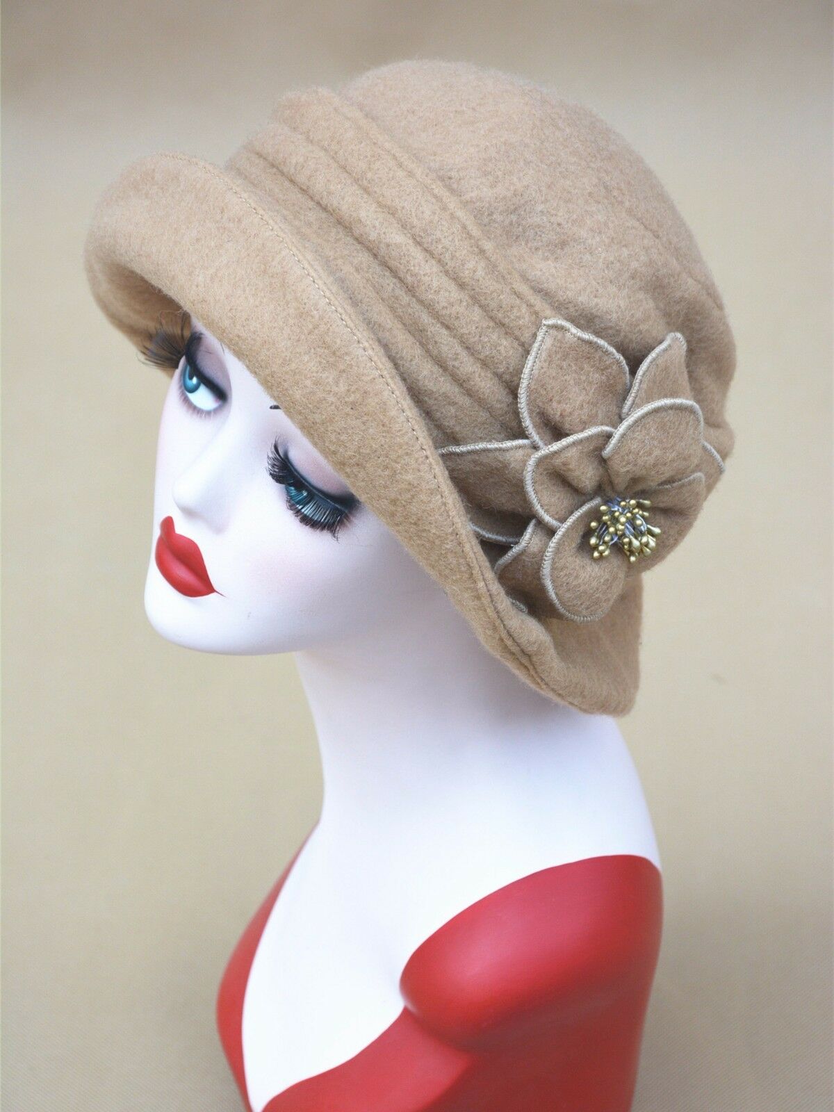 Womens Downton Abbey Style 1920s Wool Cloche Bucket Bonnie Hat Winter Cap