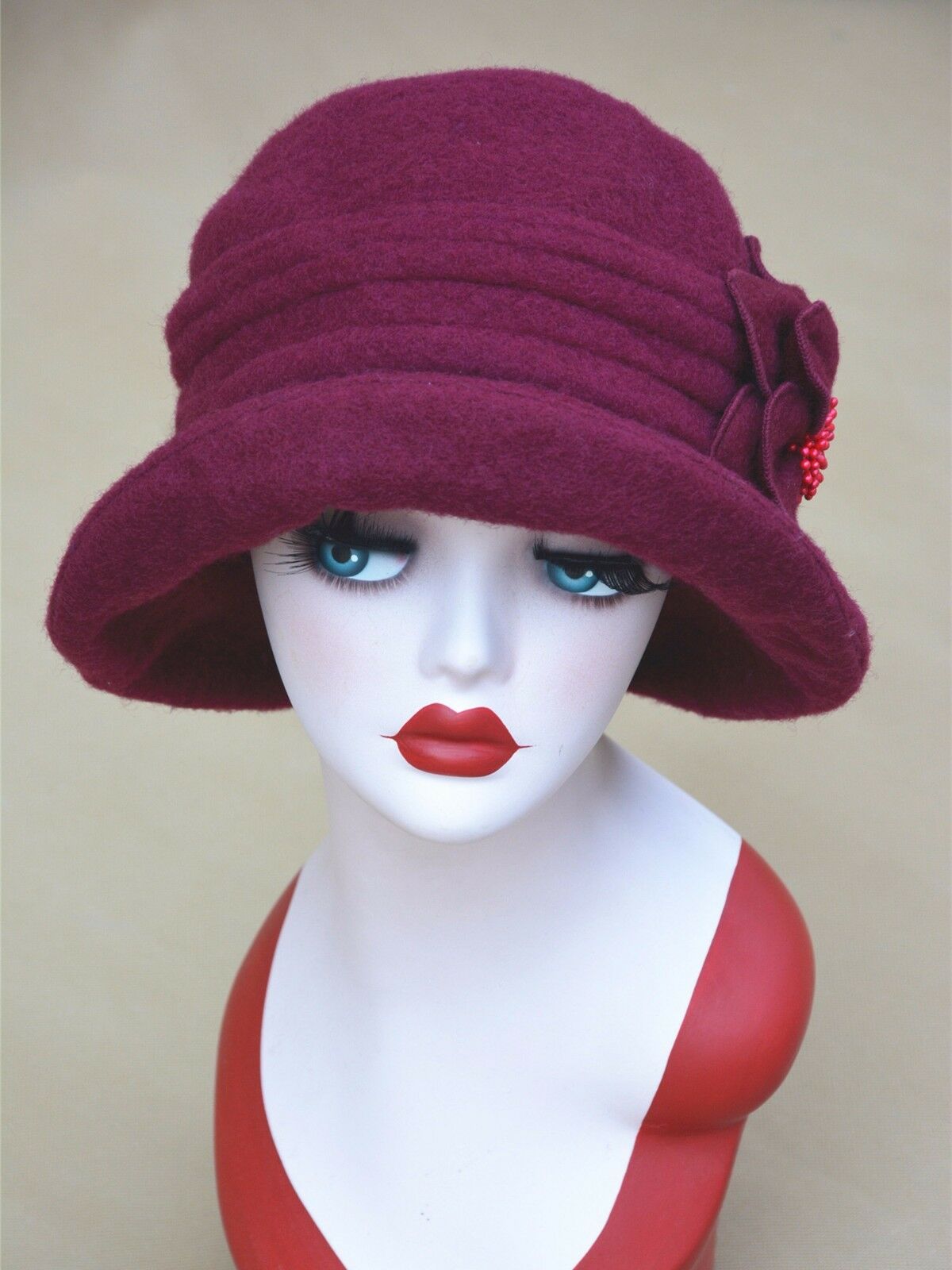 Womens Downton Abbey Style 1920s Wool Cloche Bucket Bonnie Hat Winter Cap