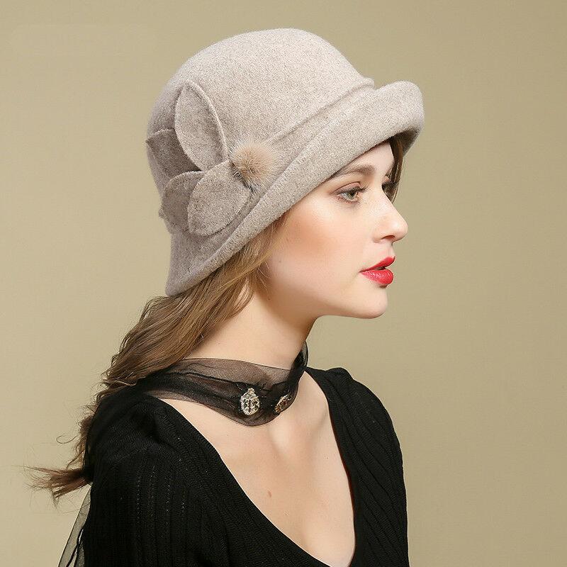 Womens Gatsby Stlye Wool Cloche Bucket Winter Hats
