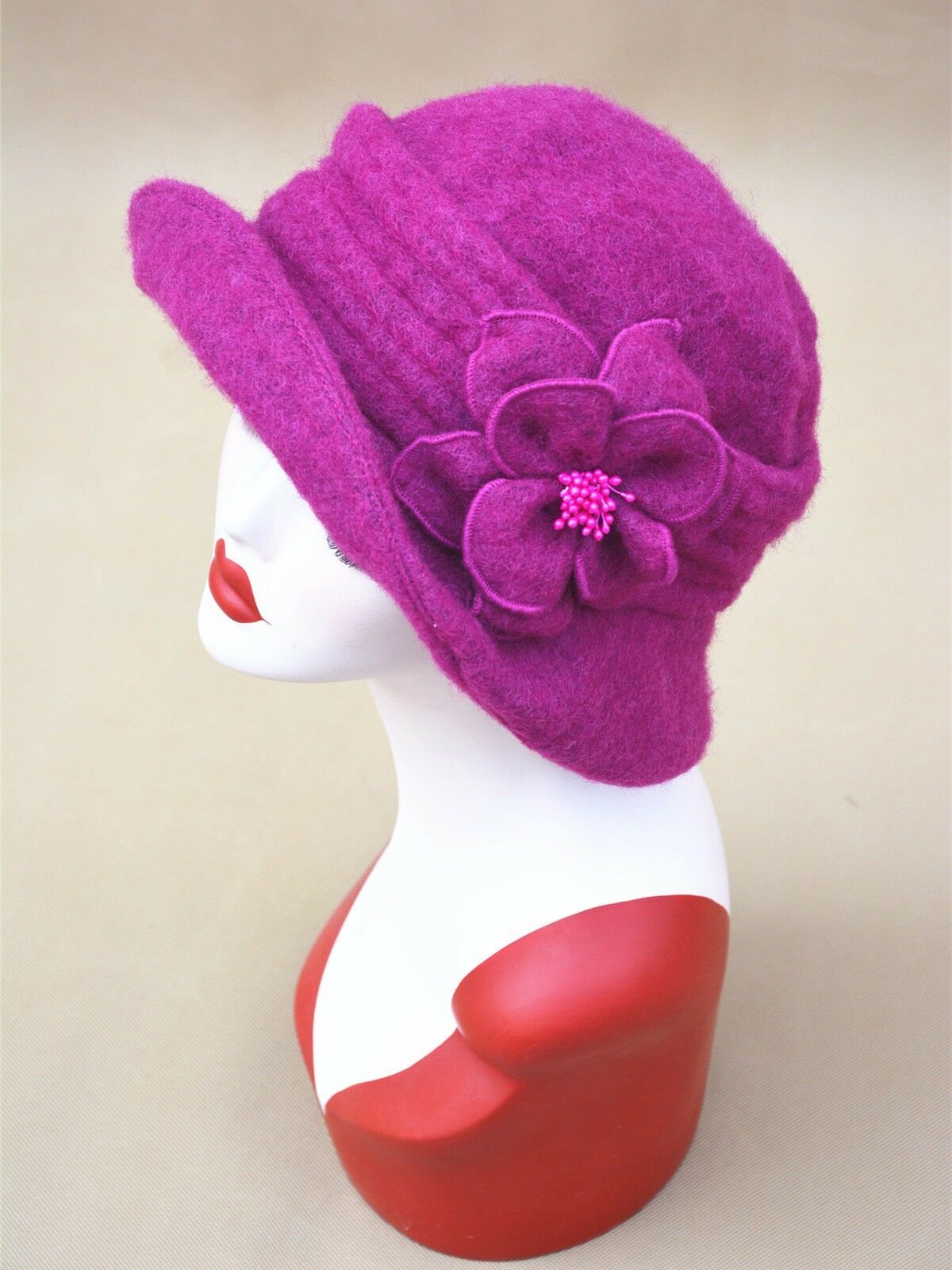 Womens Downton Abbey Style 1920s Wool Cloche Bucket Bonnie Hat Winter Cap
